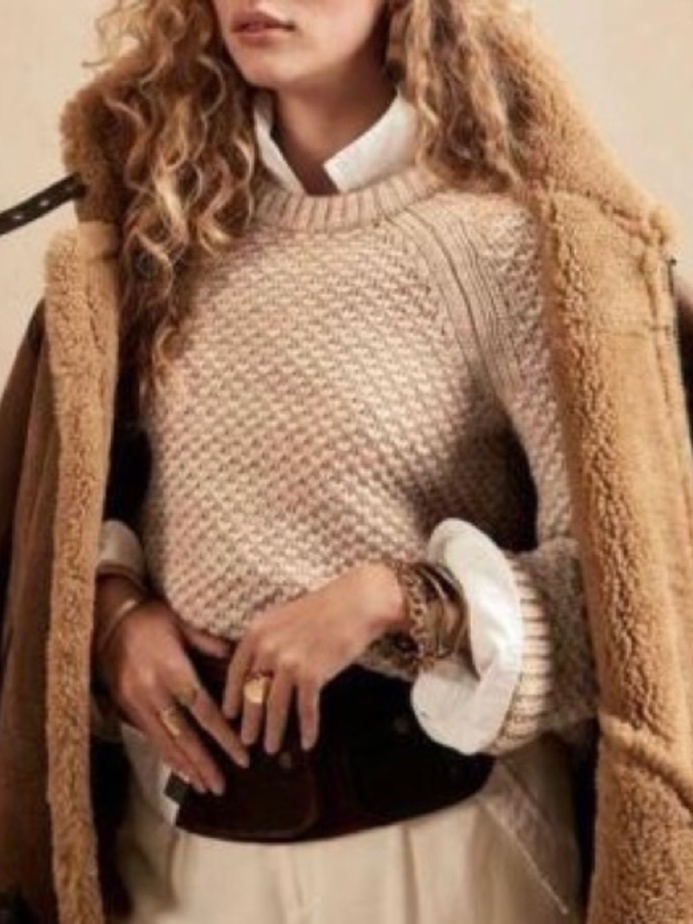 Merino Honeycomb BANANA REPUBLIC Chunky Boxy Loose Fit Pullover L